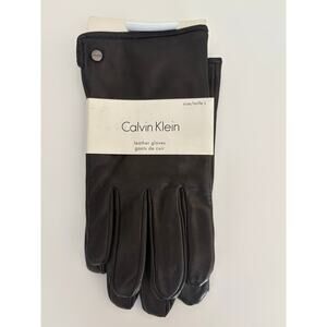 Calvin Klein Leather Gloves  Black Size L Side Vent Brand New with Tags